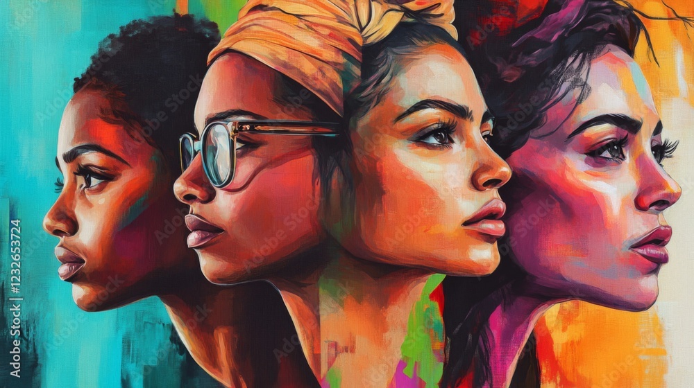 Obraz premium Vibrant Colorful Portraits of Diverse Women