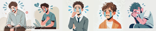 vector of a young man crying