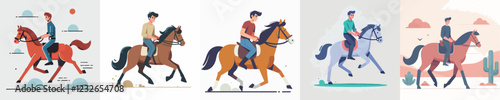 vector of young man riding a horse