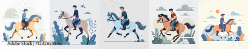 vector of young man riding a horse