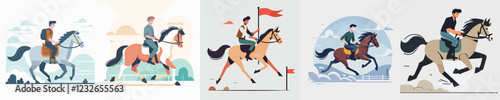 vector of young man riding a horse