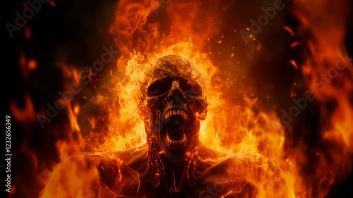Man burning in hell, indescribable eternal agony