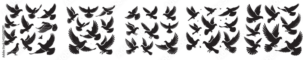 vector set of flying doves silhouettes vector set of flying doves silhouettes