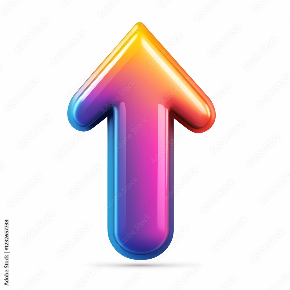 Arrow pointer concept. Colorful upward arrow icon with a glossy finish against a white background. Arrow pointer concept. Colorful upward arrow icon with a glossy finish against a white background.