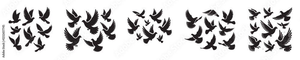 Fototapeta premium vector set of flying doves silhouettes