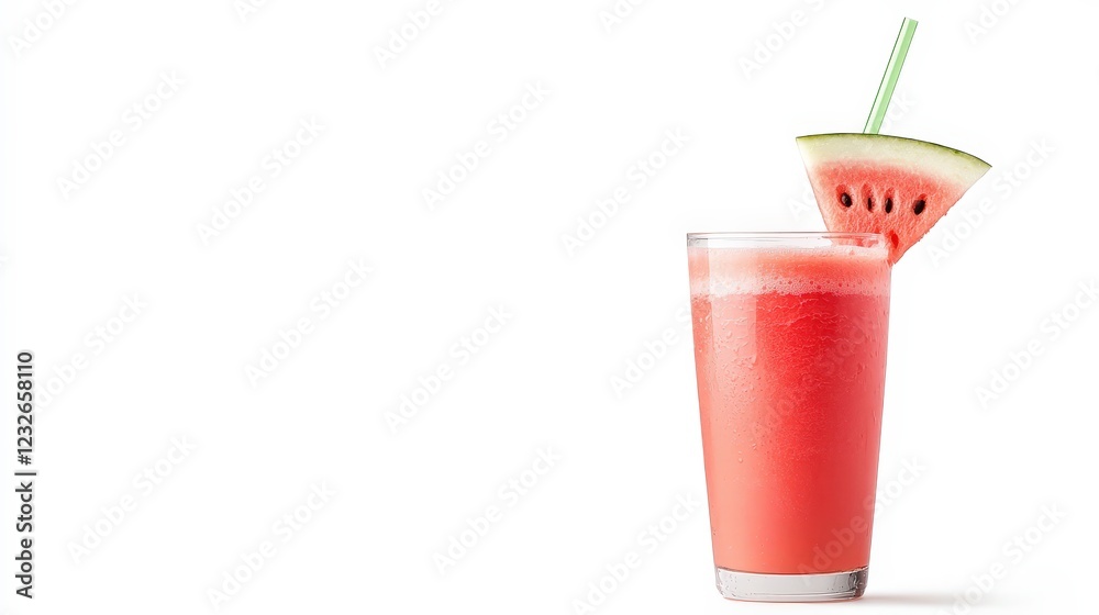 A glass of watermelon juice with a straw in it