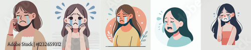 vector set of crying women