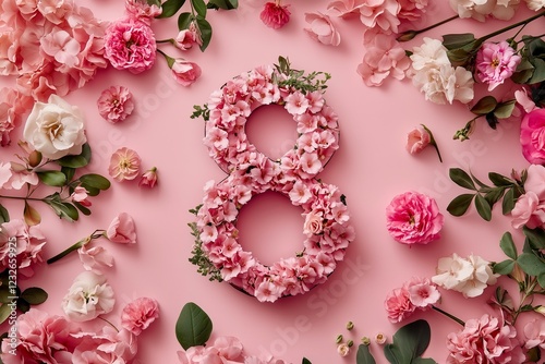 Floral Number Eight on Pink. Floral number 8 on a pink background, perfect for celebrating Women's Day or Mother's Day. Ideal for greeting cards and design.