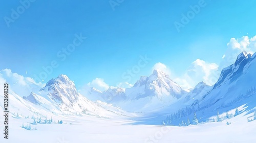 Wallpaper Mural Snowy mountain range, sunny winter landscape,  background clouds, idyllic scene, website banner Torontodigital.ca