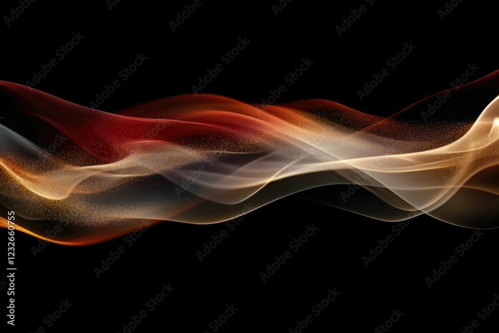 Abstract background with flowing red and gold waves, sparkling with golden dust particles on transparent background. Abstract background with flowing red and gold waves, sparkling with golden dust particles on transparent background.
