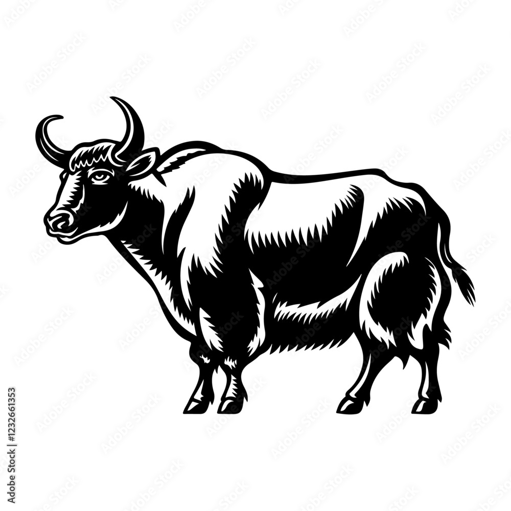 Intricate Yak Vector Artwork – Hand-Drawn Engraving Style