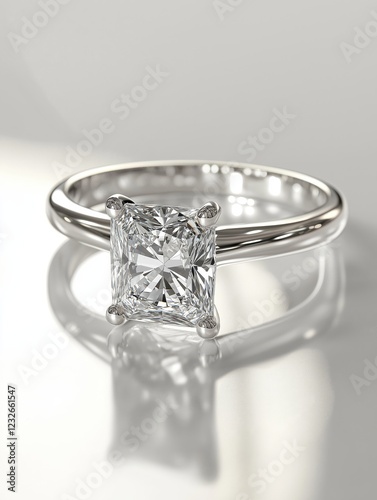 Hyper-Realistic Diamond Solitaire Engagement Ring: 24K White Gold and Radiant-Cut Stone
