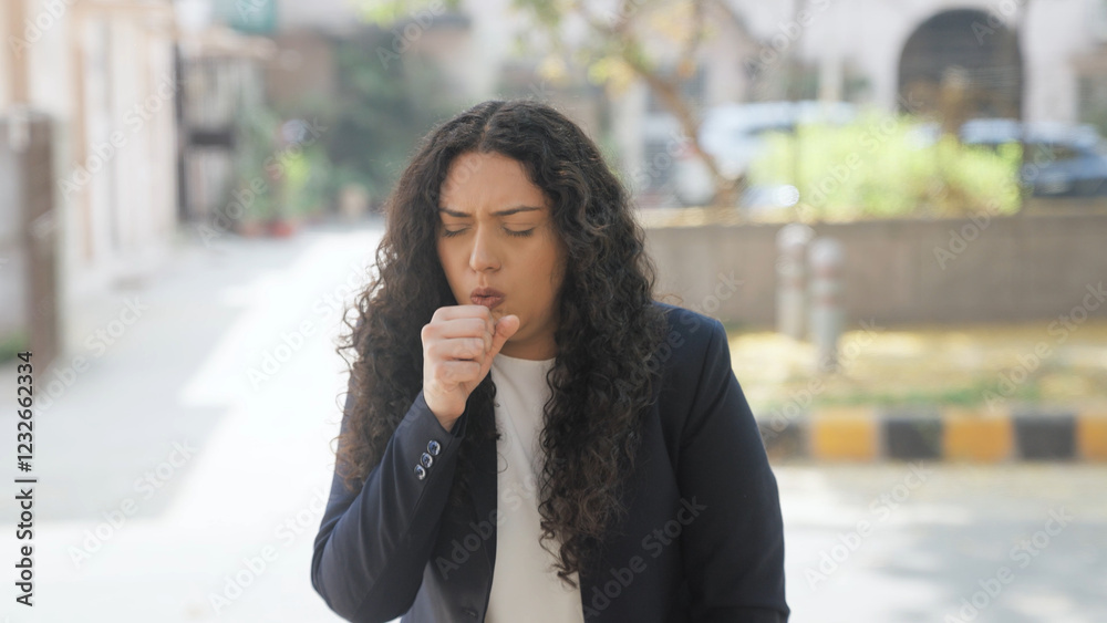 Fototapeta premium Indian Businesswoman Coughing