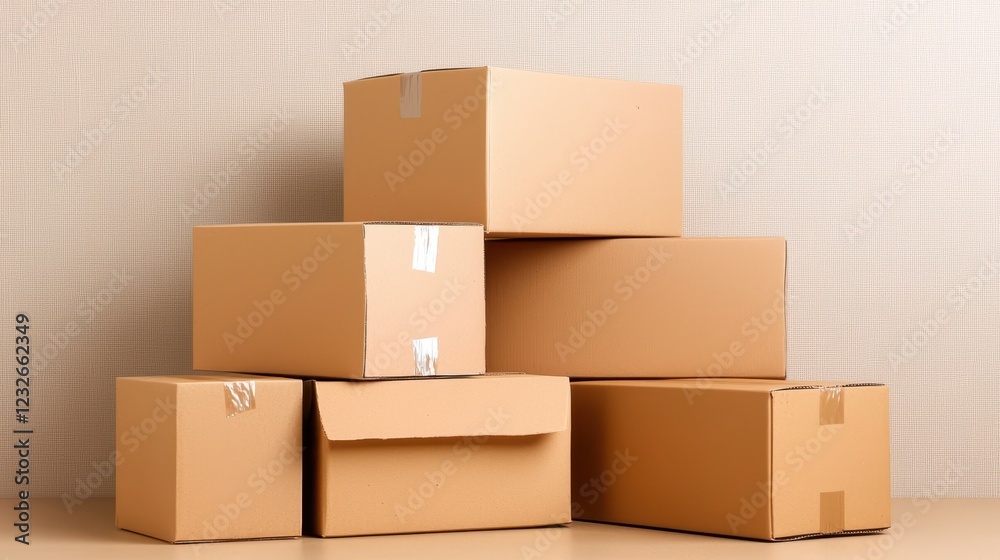 Stacked Brown Cartons on a Neutral Background for Packing and Storage Stacked Brown Cartons on a Neutral Background for Packing and Storage