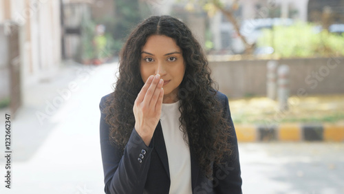 Indian Businesswoman Greeting Adab photo