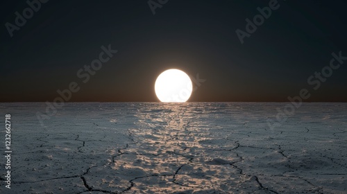 Sunrise Over a Cracked Desert Landscape with Soft Reflections