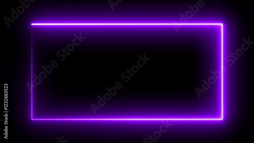 Neon lights rectangle motion loop animation. 4K neon glow soft purple color Led tv frame motion glowing background