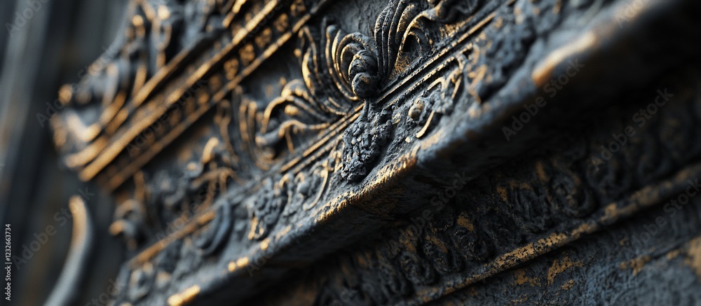 Intricate stone carving detail, temple exterior, sunlight background, historical design Intricate stone carving detail, temple exterior, sunlight background, historical design