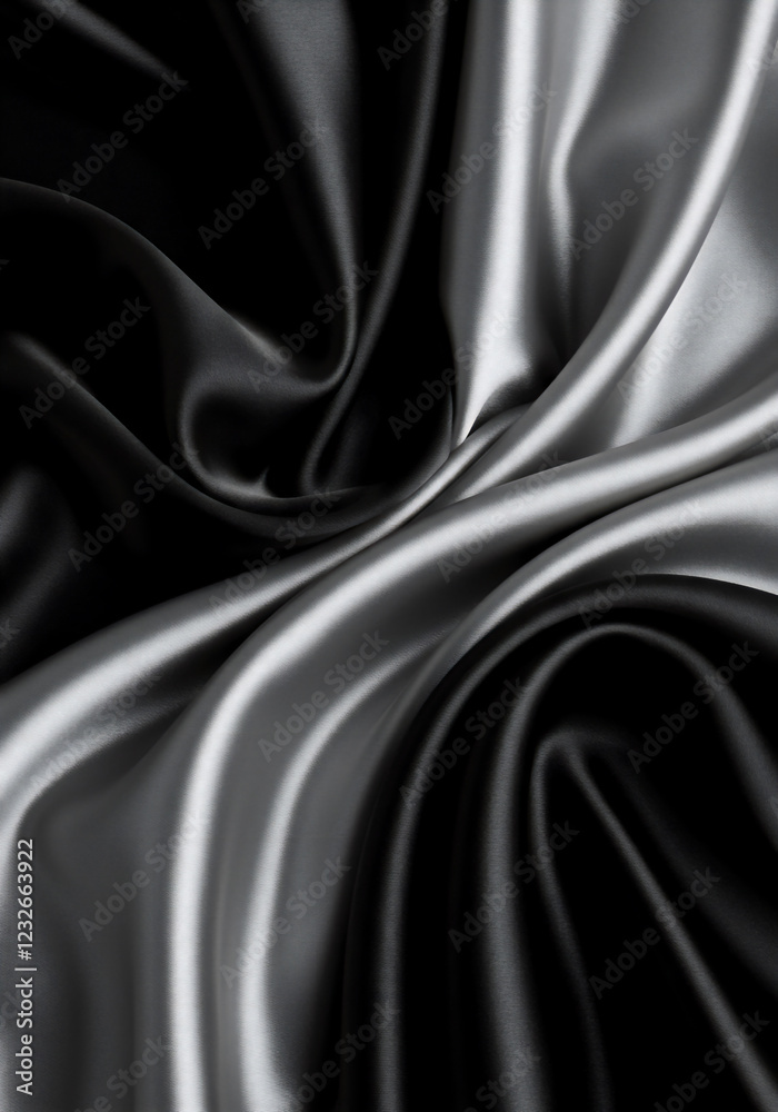 Fototapeta premium 高級感のある黒と白のサテン生地の背景