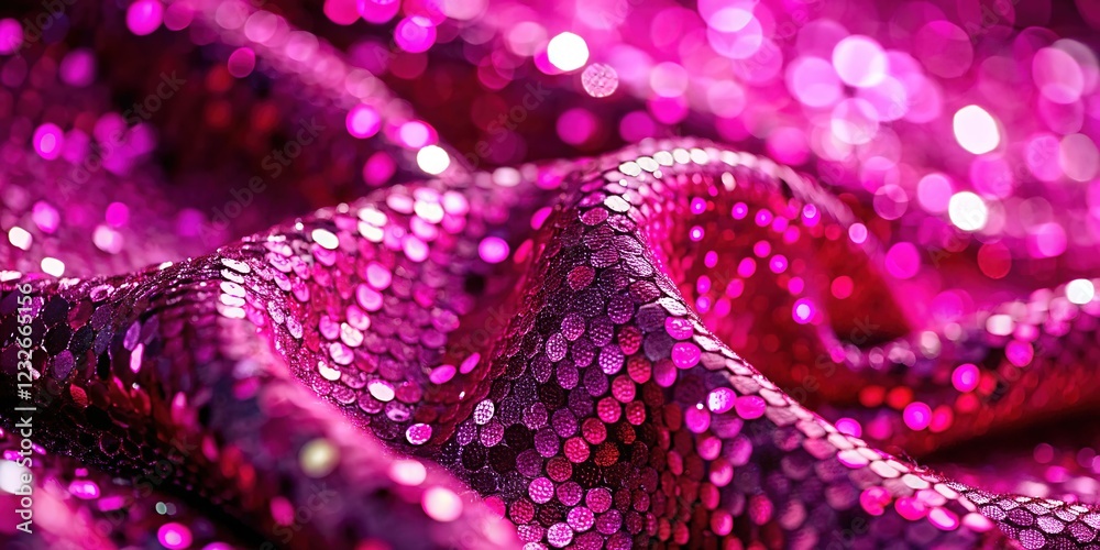 Obraz premium Sequin-embellished pink fabric, glitter, rule of thirds, fashion photography background.