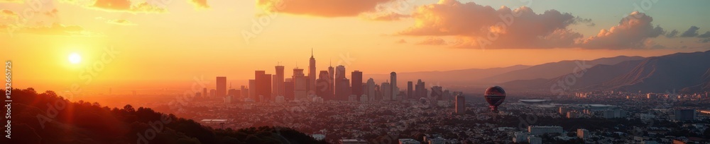 Naklejka premium Sun-drenched LA skyline, iconic buildings gleaming , architecture, skyscrapers