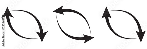 Two arrow spin icon, recycle round, circle refresh or restart. Dual Arrow. Double side arrow icon set.  Circle arrow icon set. Symbol of reload, refresh, loading, recycle and repeat. Interconnecting 