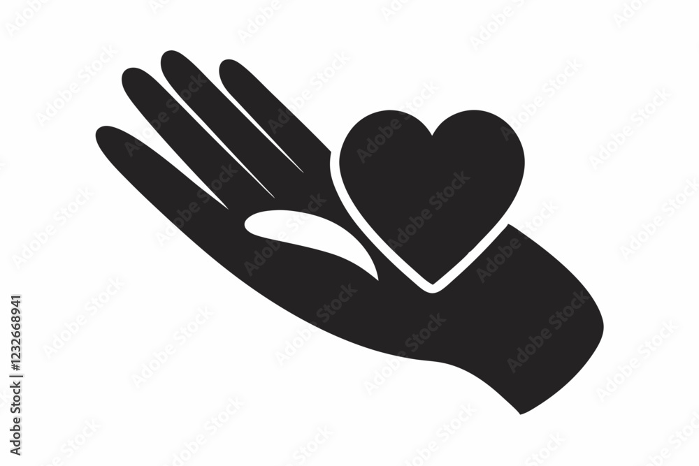 Heart in hand. Giving heart logo template for transplant ,organ, donation, charity, health, voluntary, nonprofit organization, isolated on white background. Heart in hand icon vector illustration Heart in hand. Giving heart logo template for transplant ,organ, donation, charity, health, voluntary, nonprofit organization, isolated on white background. Heart in hand icon vector illustration