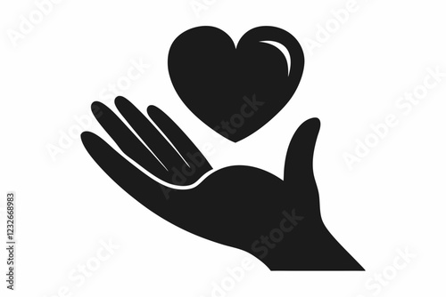 Heart in hand. Giving heart logo template for transplant ,organ, donation, charity, health, voluntary, nonprofit organization, isolated on white background. Heart in hand icon vector illustration