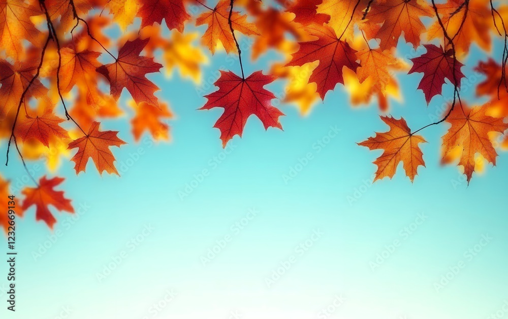 Vibrant Autumn Maple Leaves against a Clear Blue Sky Fall Foliage Background Vibrant Autumn Maple Leaves against a Clear Blue Sky Fall Foliage Background
