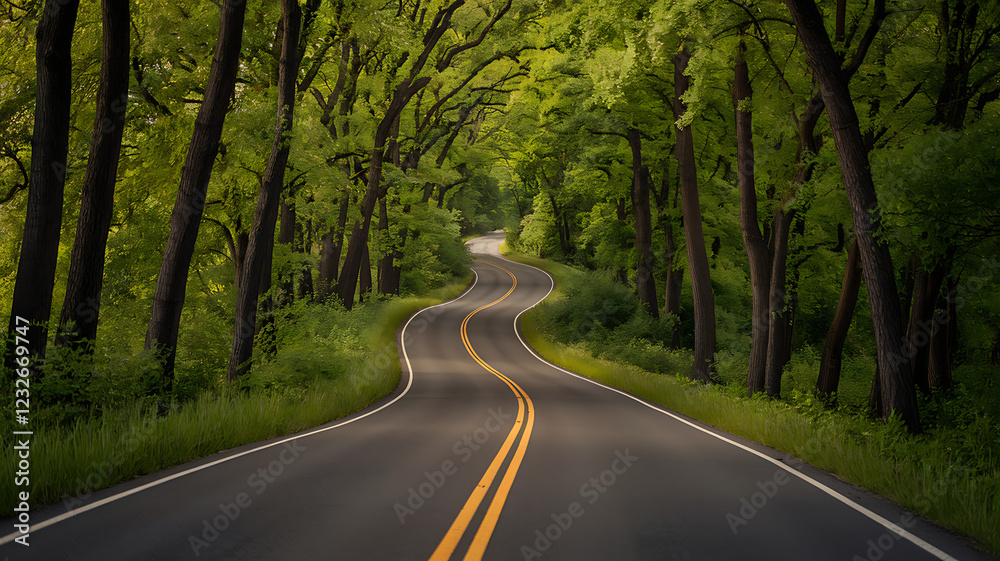 Winding Road Through Lush Green Forest