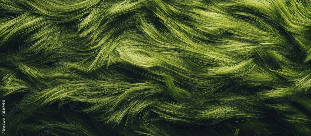 Obraz premium Olive green faux fur texture; close-up studio shot; dark background; fabric design