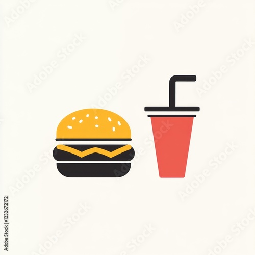 Simple illustration of burger and soda drink. Suitable for food menu or website photo