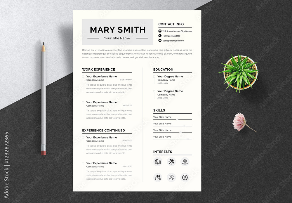 Clean Resume Template Layout Stock Template | Adobe Stock