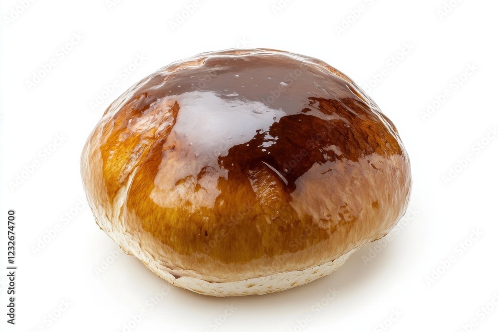 Fresh Penny Bun mushroom with brown glazed cap on white background, isolated, culinary ingredient Fresh Penny Bun mushroom with brown glazed cap on white background, isolated, culinary ingredient