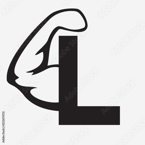 Initial Monogram Letter L Strong Logo Concept With Bicep Muscle Arm Symbol For Gym and Fitness Logotype