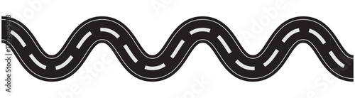 Winding road. Traveling along a curved highway. Background of the road to the horizon in perspective. Curvy asphalt empty line isolated vector concept. Vector winding road isolated on transparent back