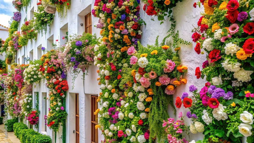 Fototapeta premium Architectural detail, floral wall art, AI-created beauty.