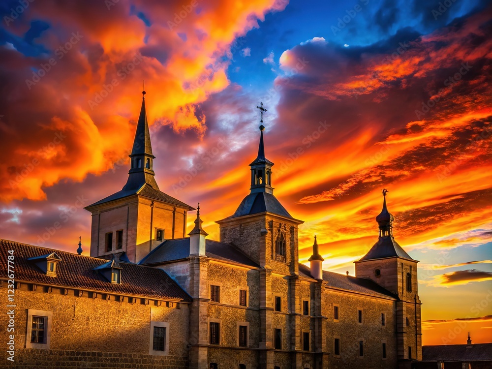 Fototapeta premium AI-generated view of the 14th-century Guadalupe Monastery west wing.