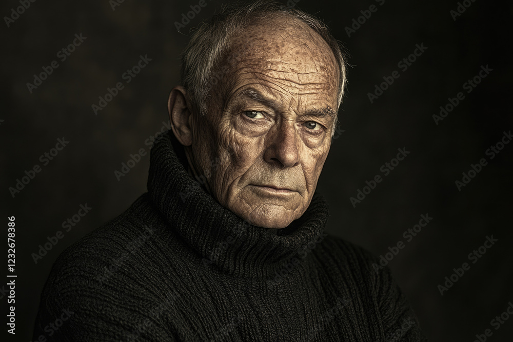 A close-up portrait of a pensive elderly man, his weathered face etched with life's experiences. A close-up portrait of a pensive elderly man, his weathered face etched with life's experiences.