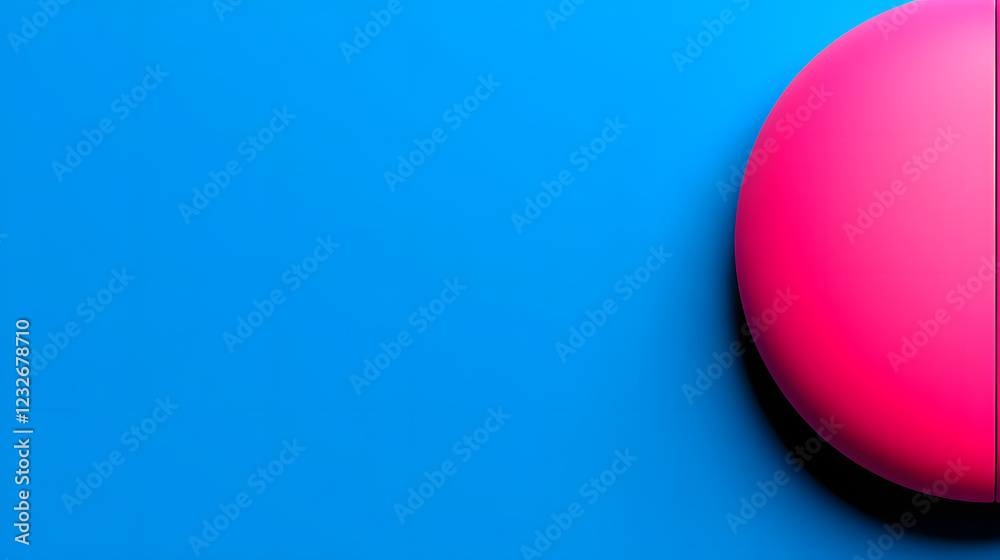 Obraz premium Minimalistische geometrische Komposition mit pinker Kugel auf blauem Hintergrund