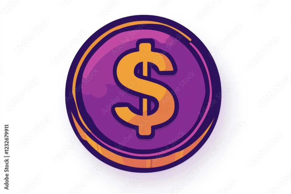 Dark purple dollar coin with glowing orange accents Dark purple dollar coin with glowing orange accents