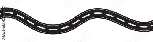 Winding road. Traveling along a curved highway. Background of the road to the horizon in perspective. Curvy asphalt empty line isolated vector concept. Vector winding road isolated on transparent back