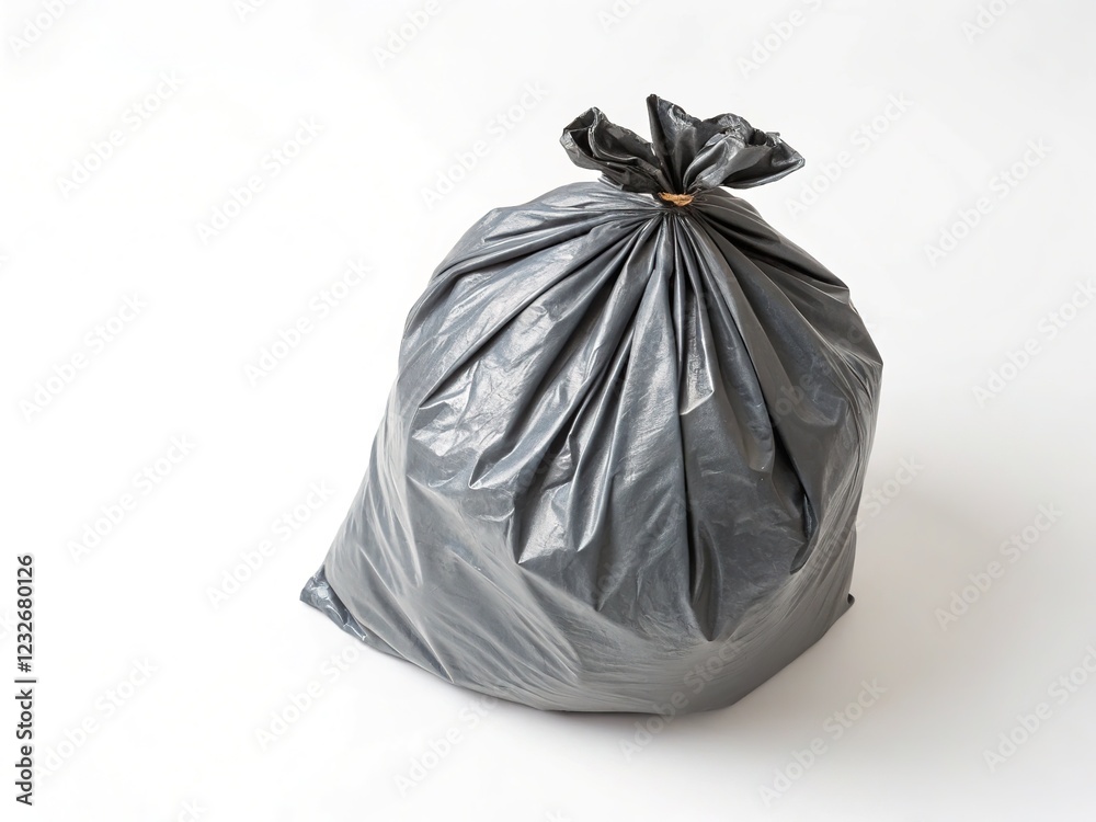 A minimalist still life: a gray trash bag, isolated. A minimalist still life: a gray trash bag, isolated.