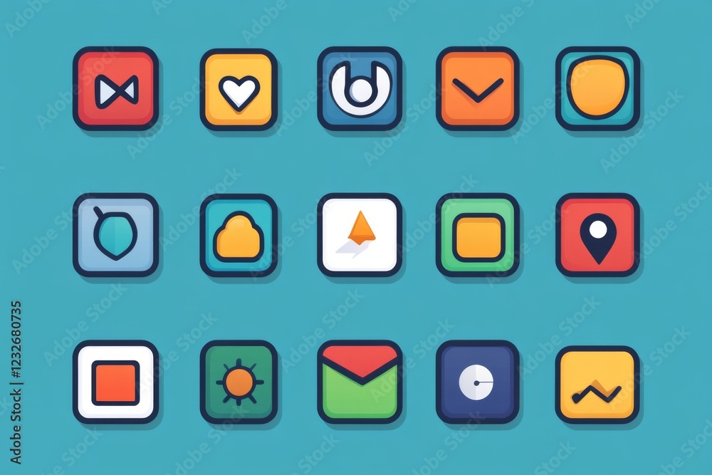 Set of colorful app icons on a gradient background Set of colorful app icons on a gradient background