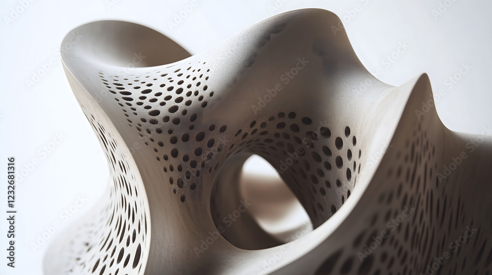 Fototapeta premium Close up View of an Oversized Abstract Clay Sculpture Showcasing Intricate Dot Patterns and Unique Forms. Generative AI
