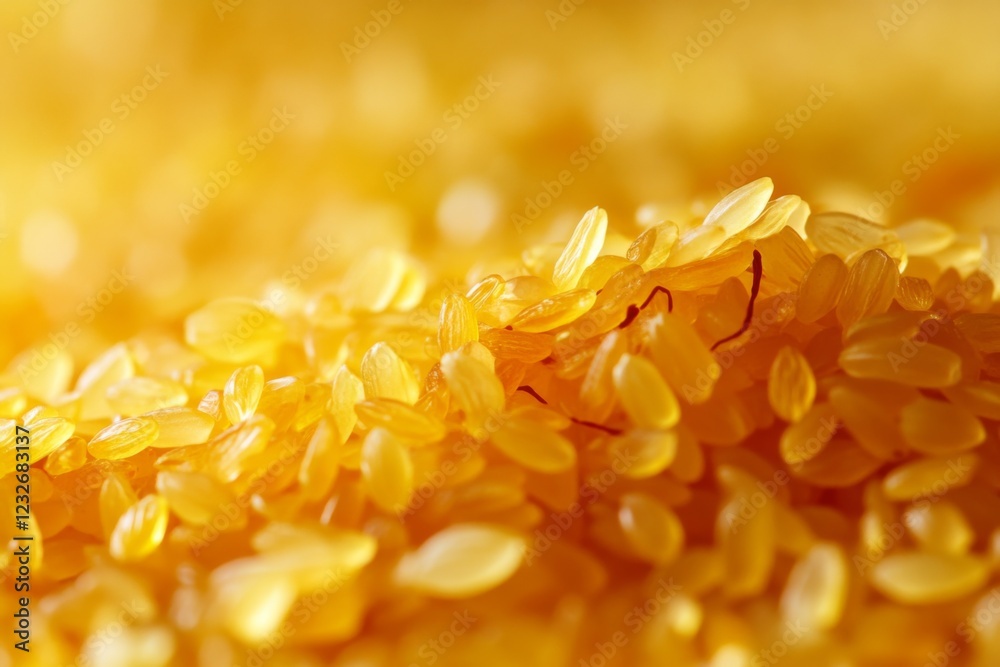Closeup of shiny gold nuggets on a reflective surface