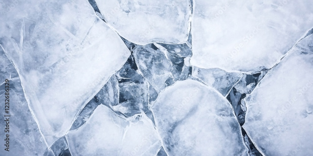 Geometric ice formations spreading across frozen lake surface, revealing crystalline winter textures and intricate natural symmetry Geometric ice formations spreading across frozen lake surface, revealing crystalline winter textures and intricate natural symmetry