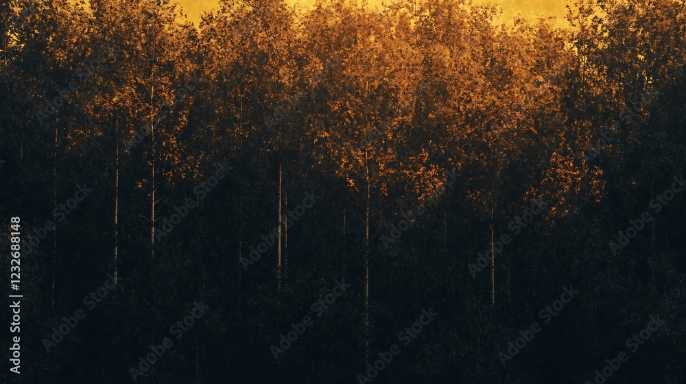 Obraz premium A serene forest scene illuminated by warm light, showcasing the beauty of nature.