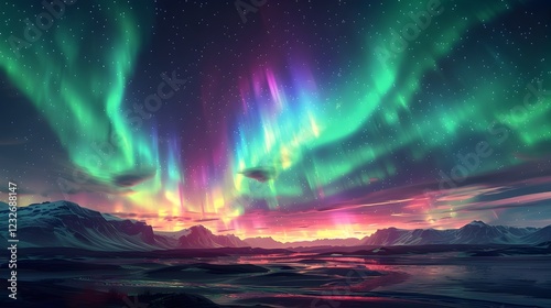 Wallpaper Mural Vibrant Aurora Borealis Dancing Across the Arctic Night Sky with Twinkling Stars Torontodigital.ca
