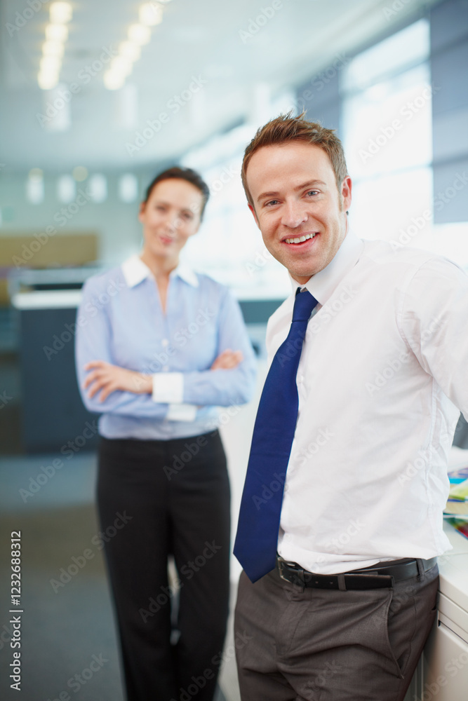 Confident, smile and businessman in portrait as manager or leader with team or growth in accounting firm. Coworking, happy and financial advisor in workplace with accountants and staff in company Confident, smile and businessman in portrait as manager or leader with team or growth in accounting firm. Coworking, happy and financial advisor in workplace with accountants and staff in company